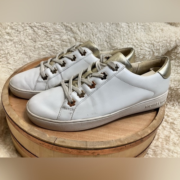 Michael Kors White and Gold Sneakers Leather Size 8.5 - Picture 1 of 11